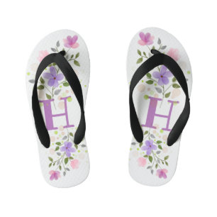 Initial Letter H Plus Floral Design Kid's Flip Flops
