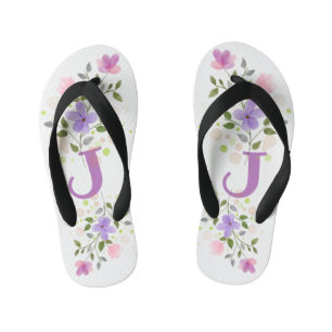 Initial Letter J Plus Floral Design Kid's Flip Flops