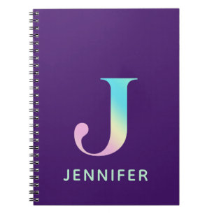 Initial Letter J Rainbow Personalised Purple Notebook