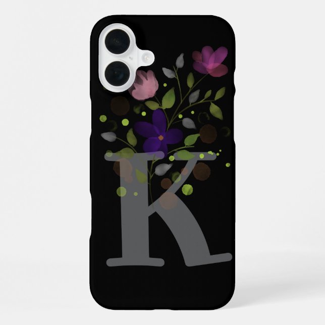 Initial Letter K Plus Floral Design iPhone Case (Back)