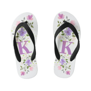 Initial Letter K Plus Floral Design Kid's Flip Flops