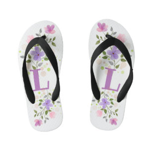 Initial Letter L Plus Floral Design Kid's Flip Flops