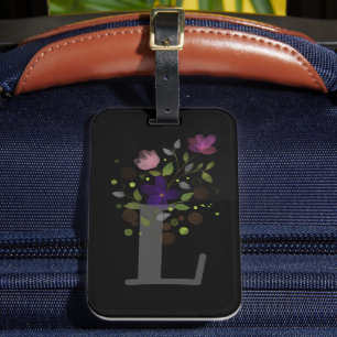 Initial Letter L Plus Floral Design Luggage Tag
