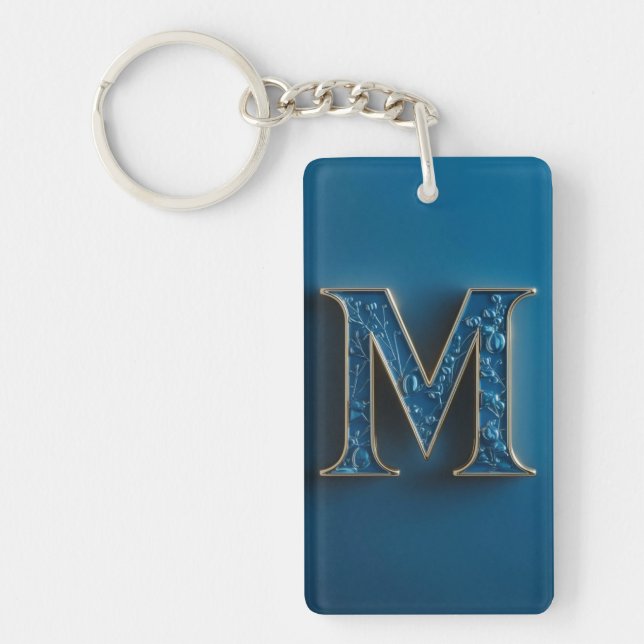 Initial letter M blue Monogram  Key Ring (Front)