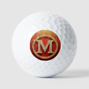 Initial Letter M Gold Glitter Monogram Golf Balls