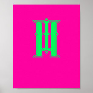 Initial Letter Modern Monogram Stylish Pink Green Poster