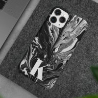 Initial Letter Monogram Black White Ink Marble