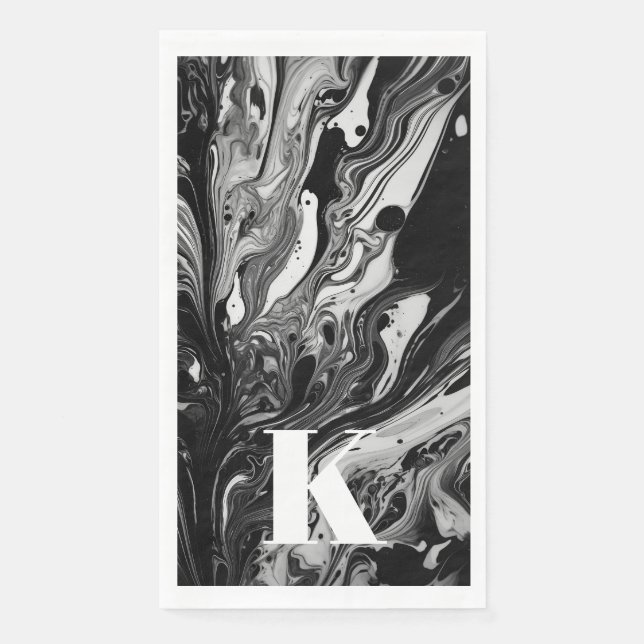 Initial Letter Monogram Black White Ink Marble Napkin (Front)