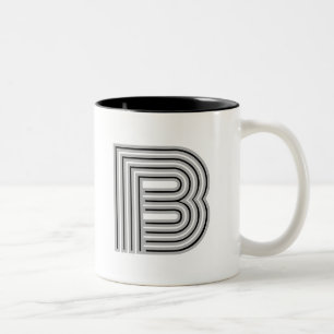 Initial Letter Monogram Black White Modern Stylish Two-Tone Coffee Mug