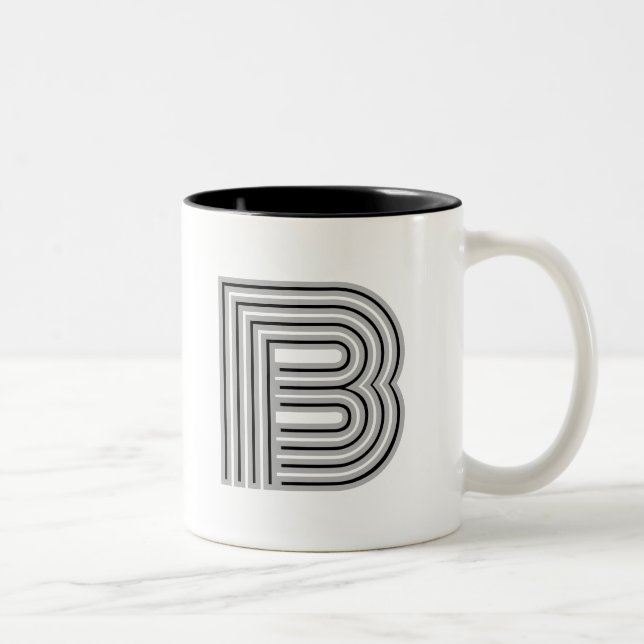 Initial Letter Monogram Black White Modern Stylish Two-Tone Coffee Mug (Right)