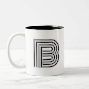 Initial Letter Monogram Black White Modern Stylish Two-Tone Coffee Mug