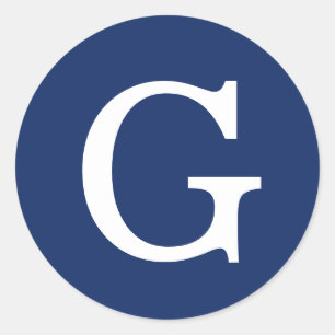 Initial Letter Monogram Blue White Plain Simple Classic Round Sticker