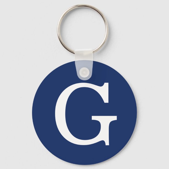 Initial Letter Monogram Blue White Plain Simple Key Ring (Front)