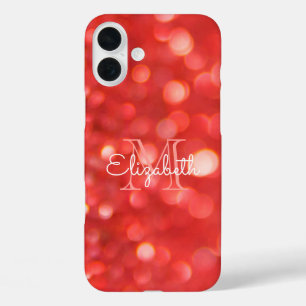 Initial Letter Monogram Coral Glitter Bokeh iPhone 16 Plus Case