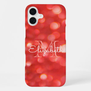 Initial Letter Monogram Coral Glitter Bokeh iPhone 16 Plus Case
