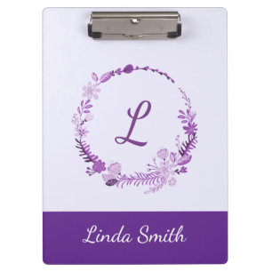 Initial Letter Monogram Elegant Chic Purple Floral Clipboard