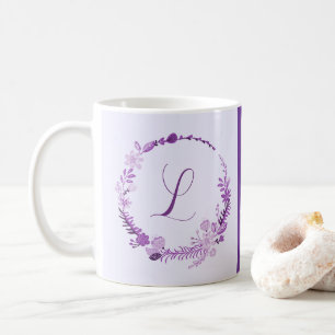 Initial Letter Monogram Elegant Chic Purple Floral Coffee Mug