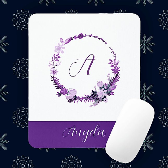 Initial Letter Monogram Elegant Chic Purple Floral Mouse Mat (Personalize this Initial Letter Monogram Elegant Chic Purple Floral Mouse Pad as a Birthday Gift! )