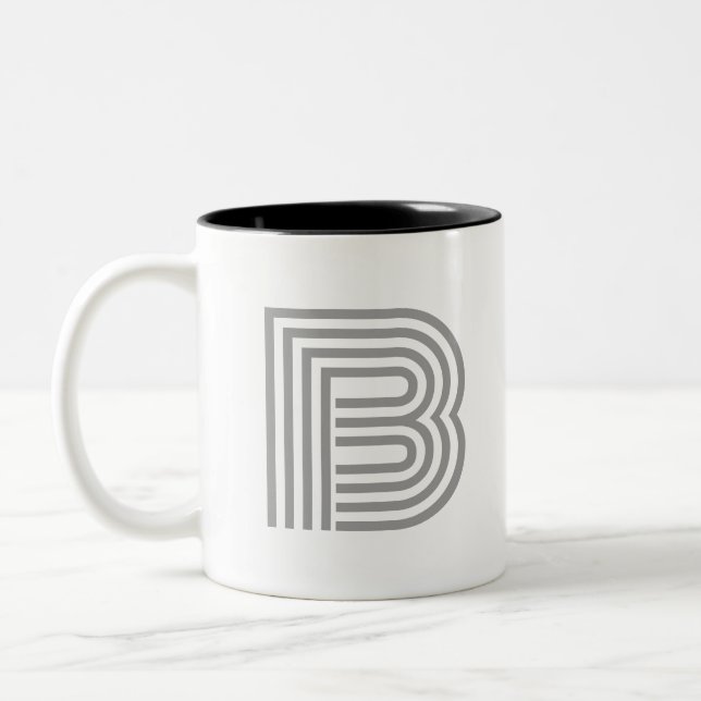 Initial Letter Monogram Grey White Modern Stylish Two-Tone Coffee Mug (Left)