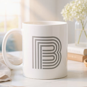 Initial Letter Monogram Grey White Modern Stylish Two-Tone Coffee Mug