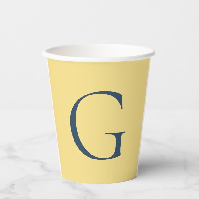 Initial Letter Monogram Jasmine Slate Grey Plain Paper Cups (Front)