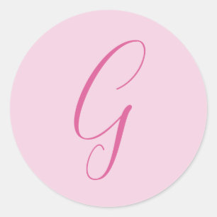 Initial Letter Monogram Light Pink Plain Chic Classic Round Sticker