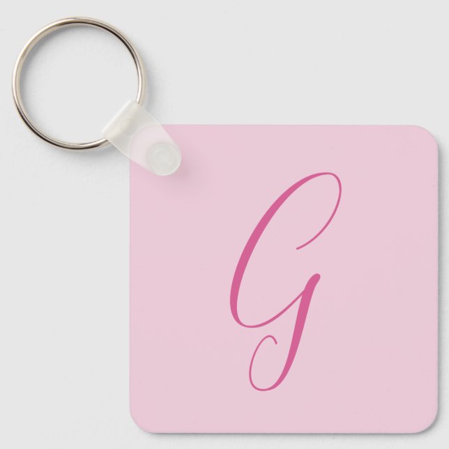 Initial Letter Monogram Light Pink Plain Chic Key Ring (Front)