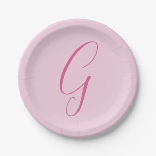 Initial Letter Monogram Light Pink Plain Chic Paper Plate