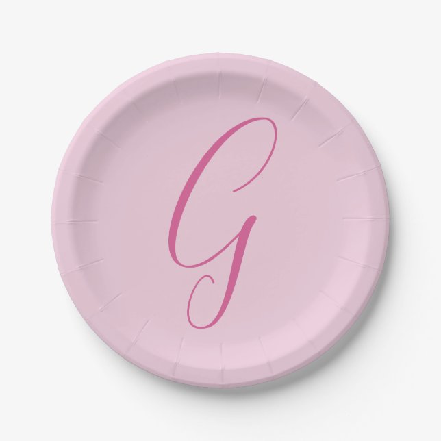 Initial Letter Monogram Light Pink Plain Chic Paper Plate (Front)