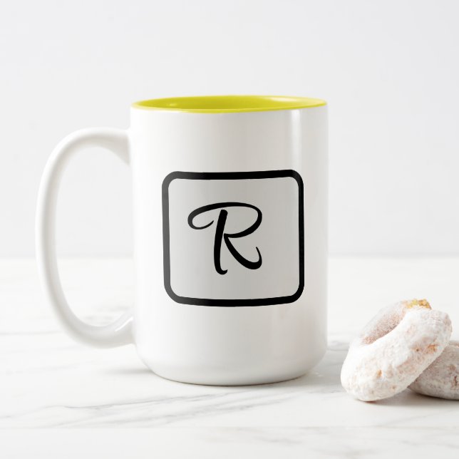 Initial Letter Monogram Logo Yellow coffee mug (With Donut)