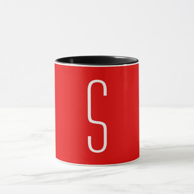 Initial Letter Monogram Modern Red White Black Mug (Center)