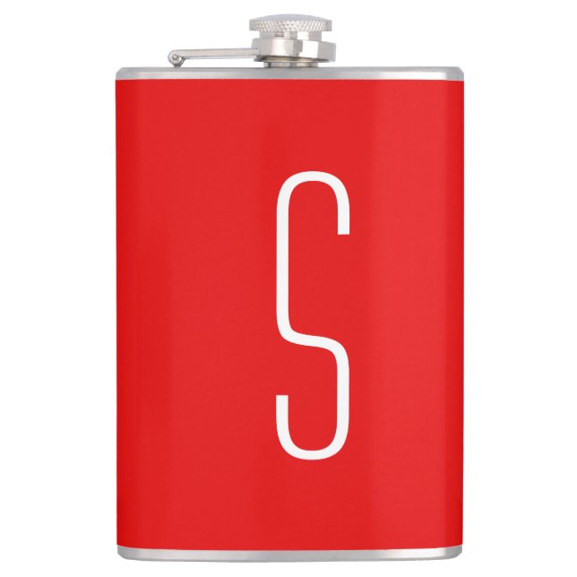 Initial Letter Monogram Modern Red White Hip Flask (Front)