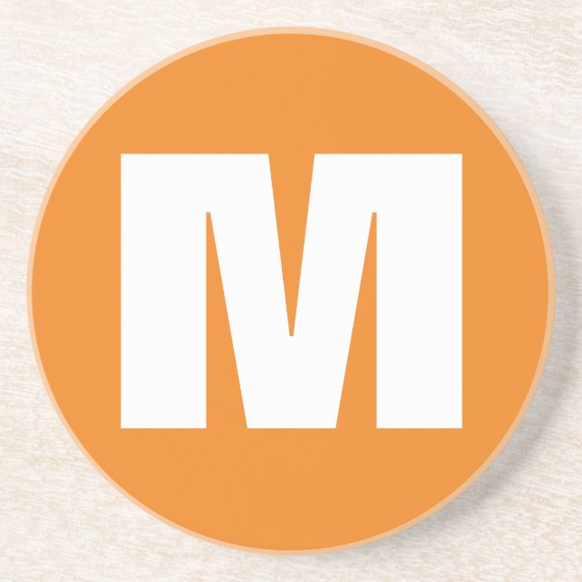 Initial Letter Monogram Modern Style Orange White Coaster (Front)