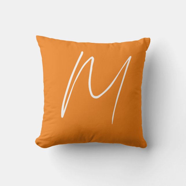 Initial Letter Monogram Modern Style Orange White Cushion (Front)