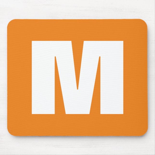 Initial Letter Monogram Modern Style Orange White Mouse Mat (Front)