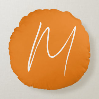 Initial Letter Monogram Modern Style Orange White Round Cushion