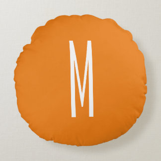 Initial Letter Monogram Modern Style Orange White Round Cushion