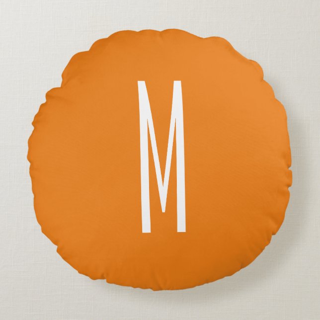 Initial Letter Monogram Modern Style Orange White Round Cushion (Front)