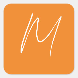 Initial Letter Monogram Modern Style Orange White Square Sticker