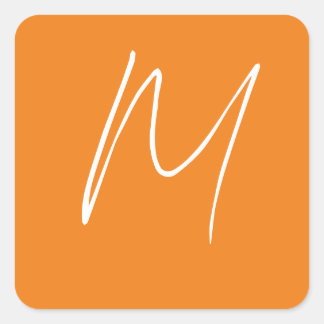 Initial Letter Monogram Modern Style Orange White Square Sticker