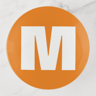 Initial Letter Monogram Modern Style Orange White Trinket Trays