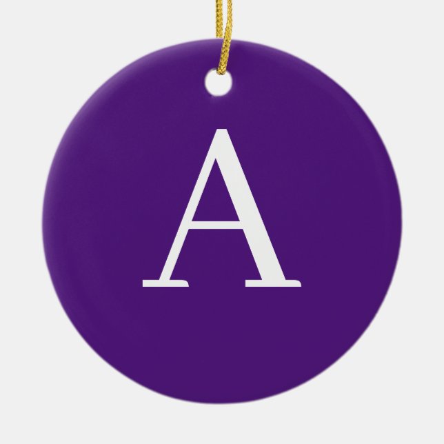Initial Letter Monogram Modern Style Purple & Blue Ceramic Tree Decoration (Front)