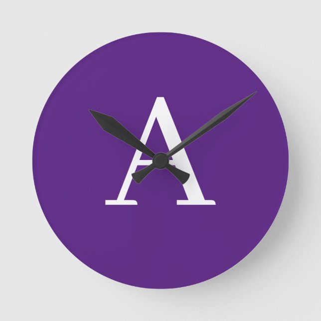 Initial Letter Monogram Modern Style Purple Round Clock (Front)