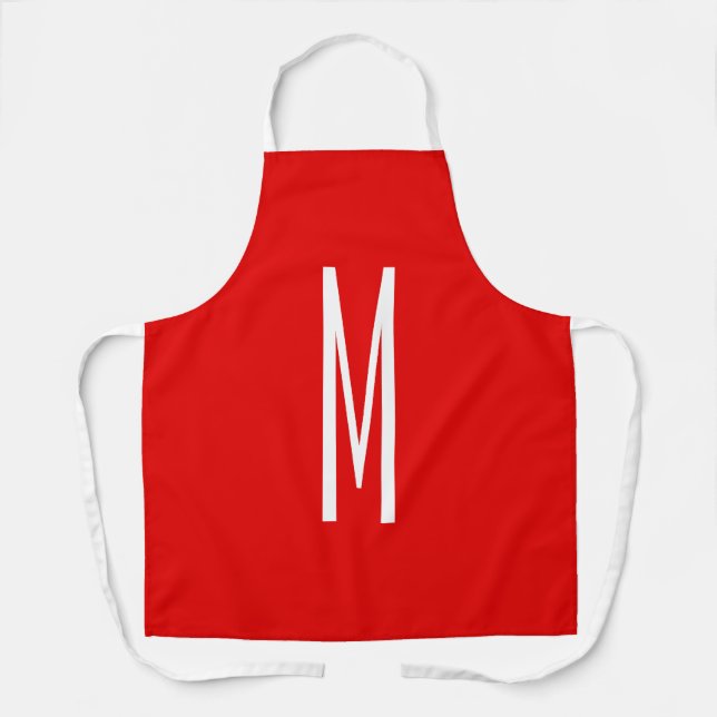 Initial Letter Monogram Modern Style Red White Apron (Front)