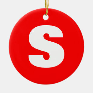 Initial Letter Monogram Modern Style Red White Ceramic Tree Decoration