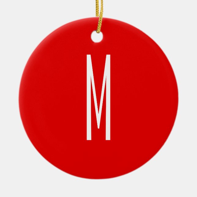 Initial Letter Monogram Modern Style Red White Ceramic Tree Decoration (Front)