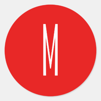Initial Letter Monogram Modern Style Red White Classic Round Sticker