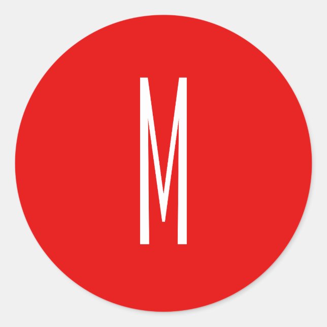 Initial Letter Monogram Modern Style Red White Classic Round Sticker (Front)
