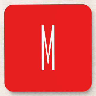 Initial Letter Monogram Modern Style Red White Coaster