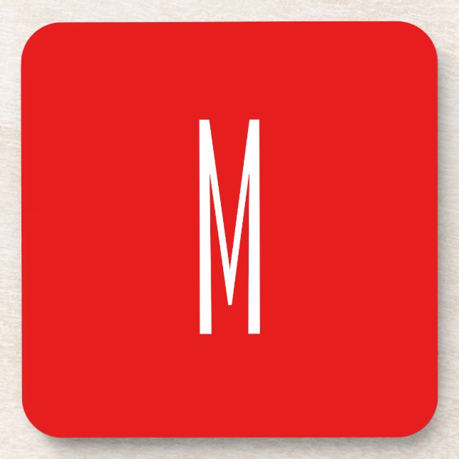 Initial Letter Monogram Modern Style Red White Coaster (Front)